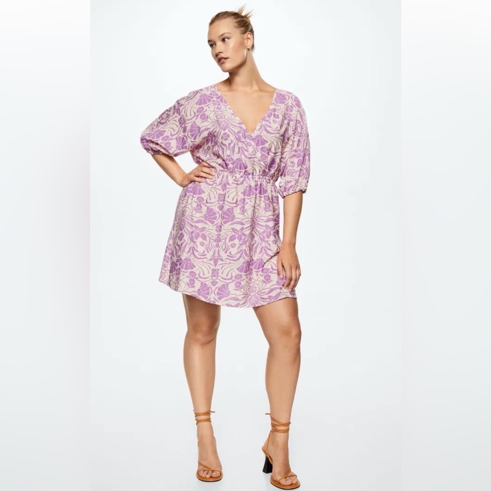 Mango Purple and Cream Floral Dress